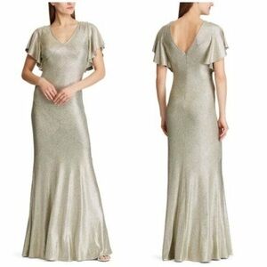 LAUREN RALPH LAUREN EVENING DRESS, BEIGE GOLD SIZE 12